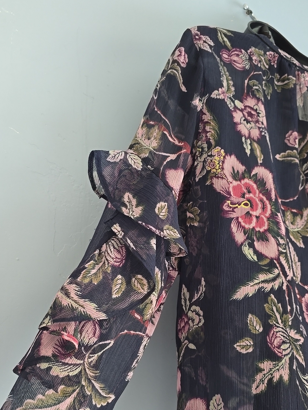 Chico’s Floral Vine Sheer Ruffle Detail Pullover Blouse Top Size 0 S NWT